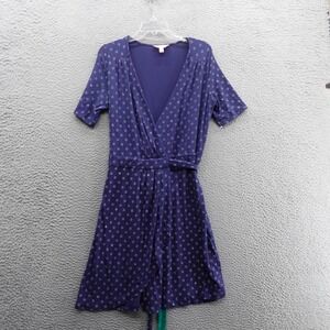 Lilly Pulitzer Wrap Dress Short Sleeve‎ Large Navy Blue Womens Polka Dot Rayon